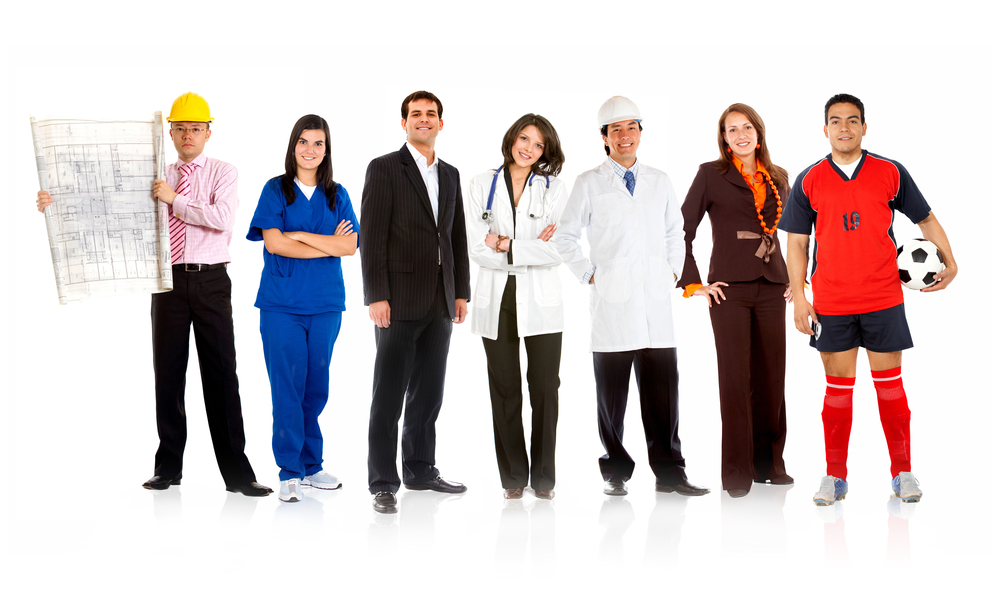 Group of people with different professions isolated over a white background